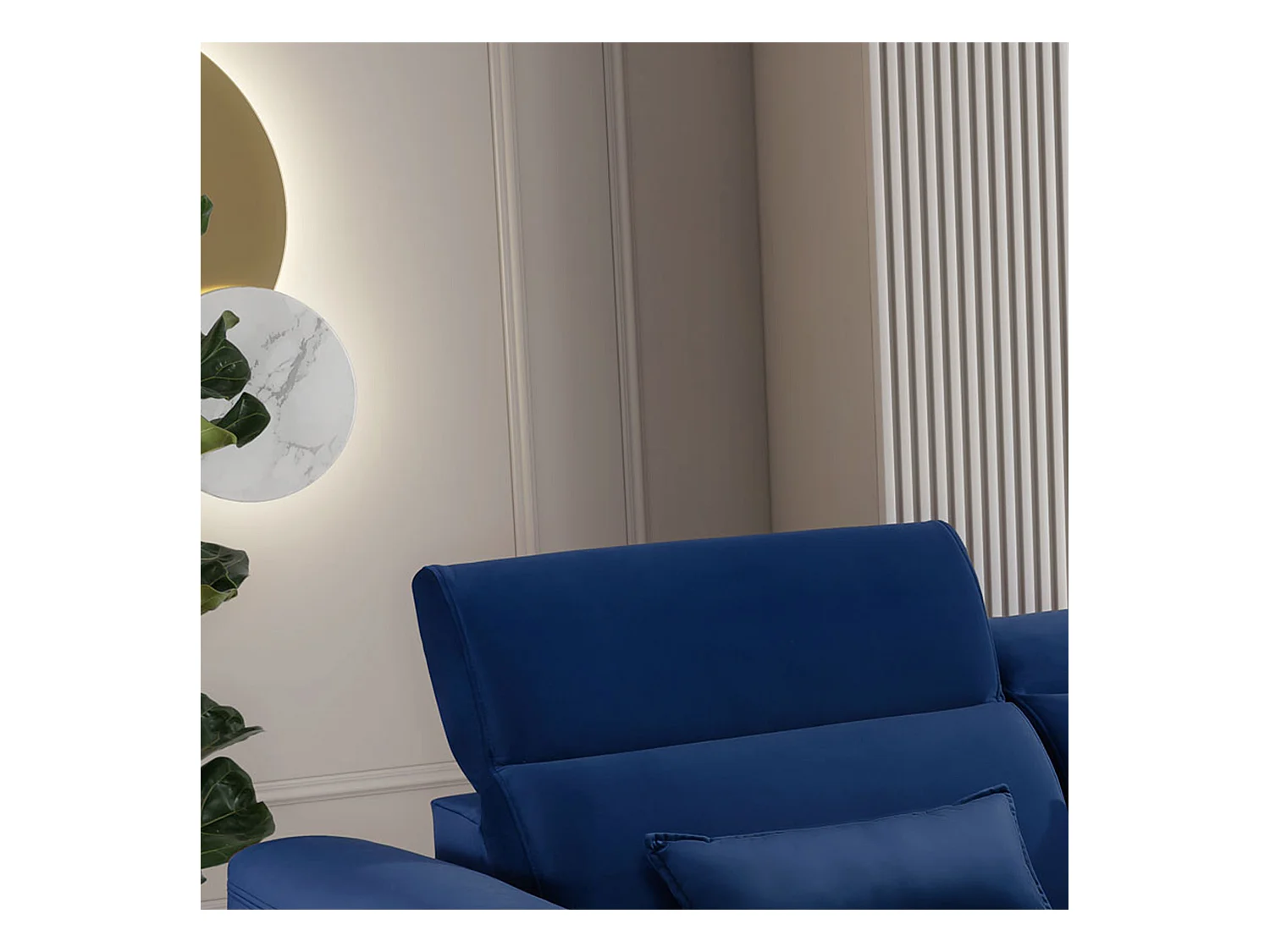 Canapé d'angle convertible velours appuis-tête réglables ASTORIA - Coffre et pieds bois noir-Bleu nuit-angle droit