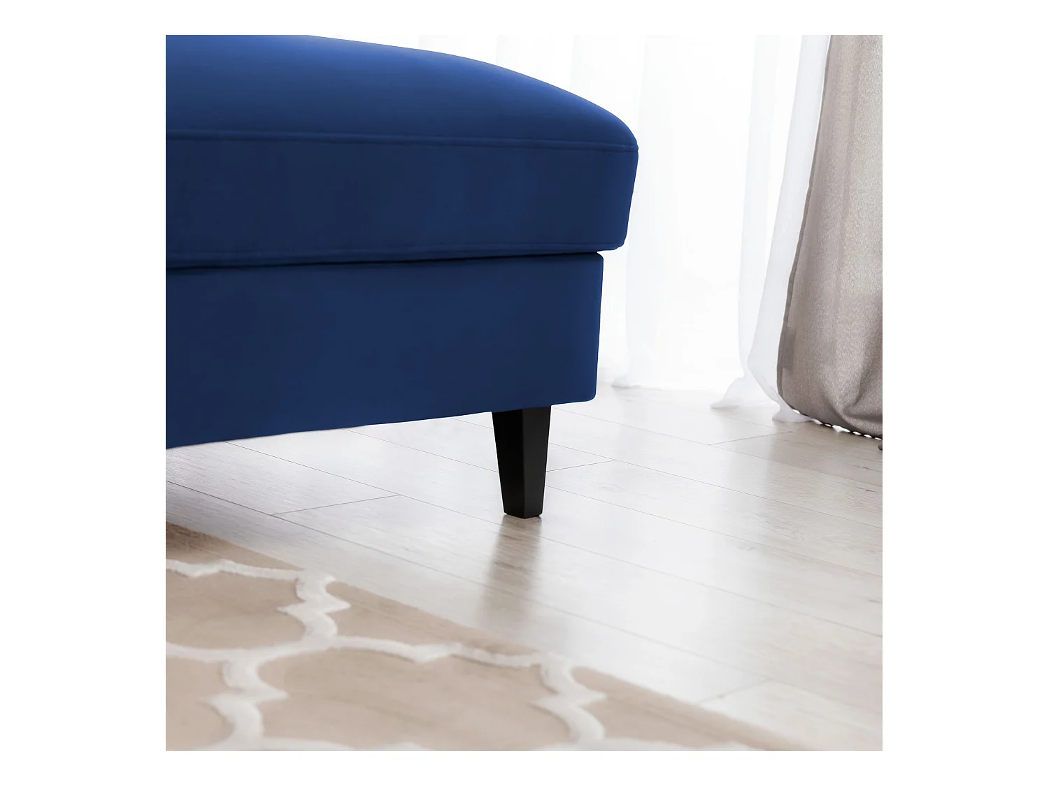 Canapé d'angle convertible velours appuis-tête réglables ASTORIA - Coffre et pieds bois noir-Bleu nuit-angle droit