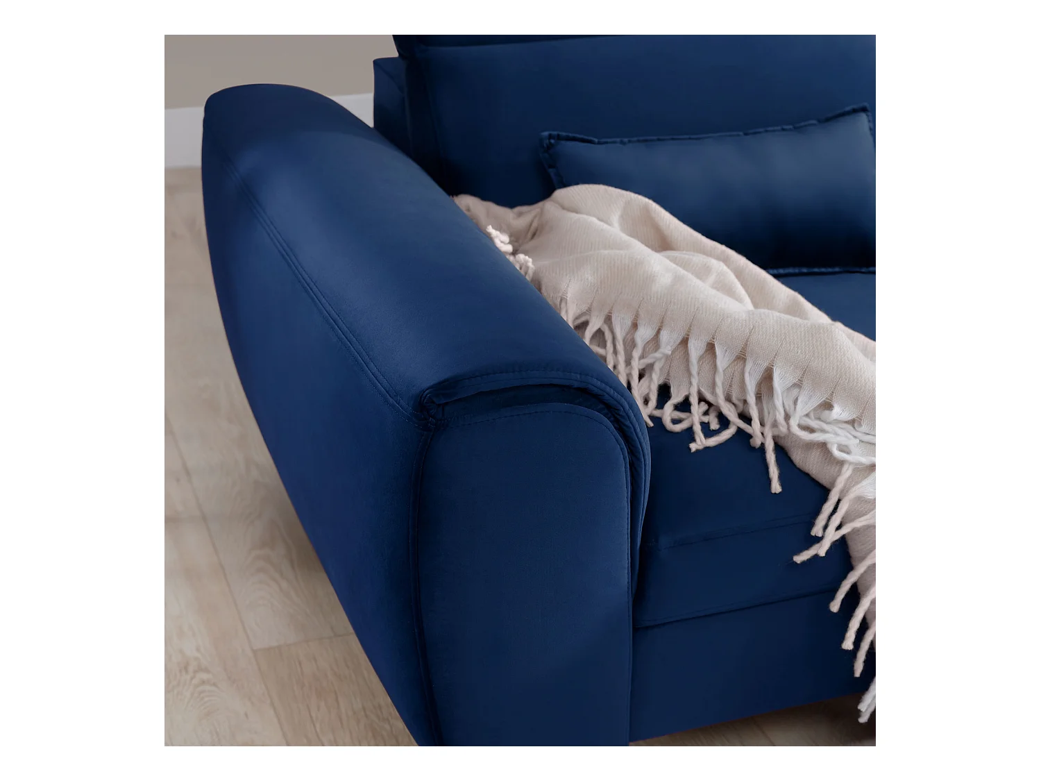 Canapé d'angle convertible velours appuis-tête réglables ASTORIA - Coffre et pieds bois noir-Bleu nuit-angle droit