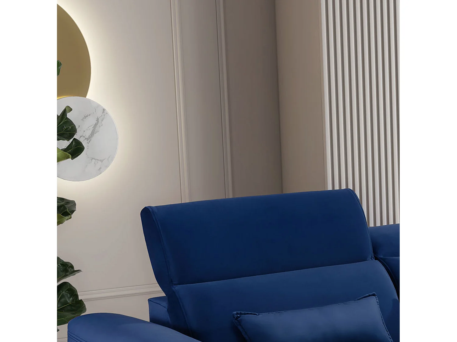 Canapé d'angle convertible velours appuis-tête réglables ASTORIA - Coffre et pieds bois noir-Bleu nuit-angle droit