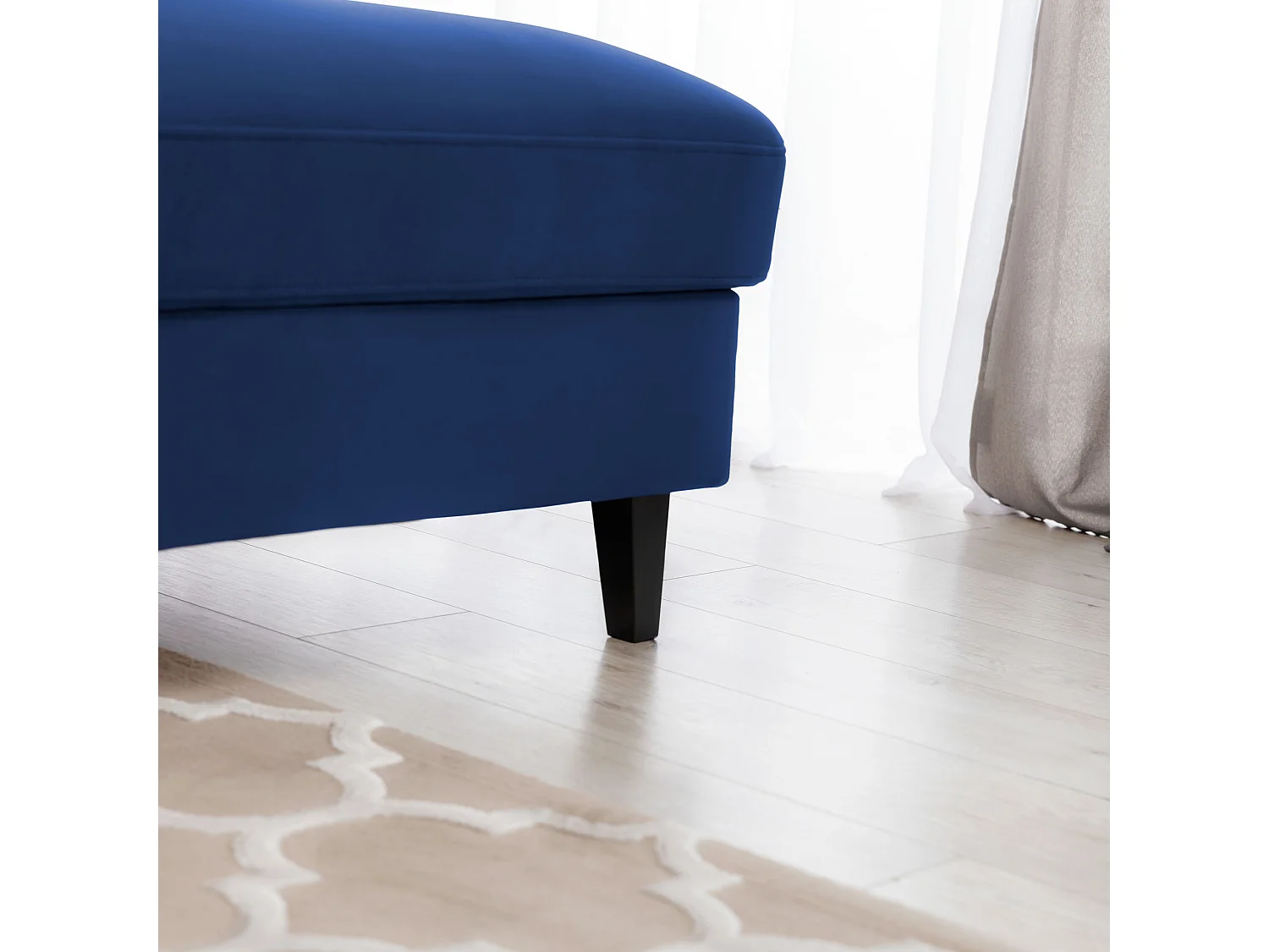 Canapé d'angle convertible velours appuis-tête réglables ASTORIA - Coffre et pieds bois noir-Bleu nuit-angle droit