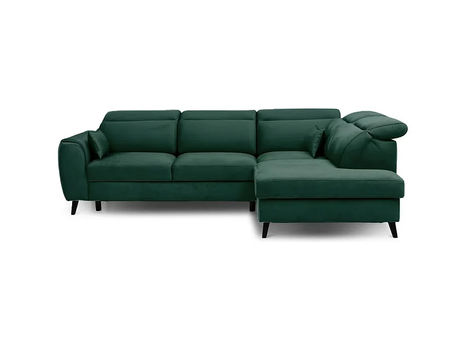 Canapé d'angle convertible avec rangement velours NOBLESSE - Pieds bois noir-Vert foncé-angle droit
