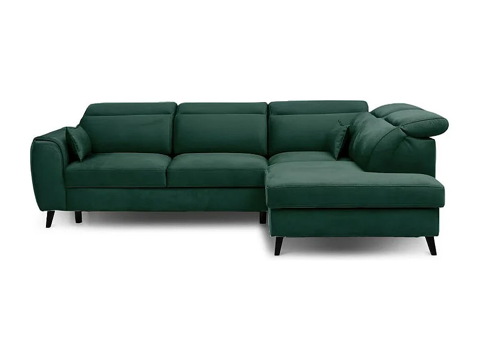 Canapé d'angle convertible avec rangement velours NOBLESSE - Pieds bois noir-Vert foncé-angle droit