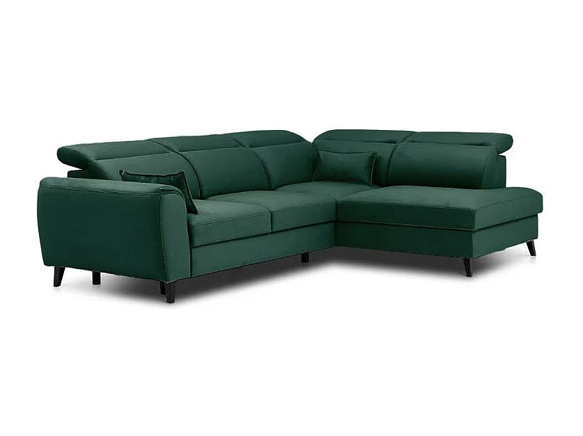 Canapé d'angle convertible avec rangement velours NOBLESSE - Pieds bois noir-Vert foncé-angle droit