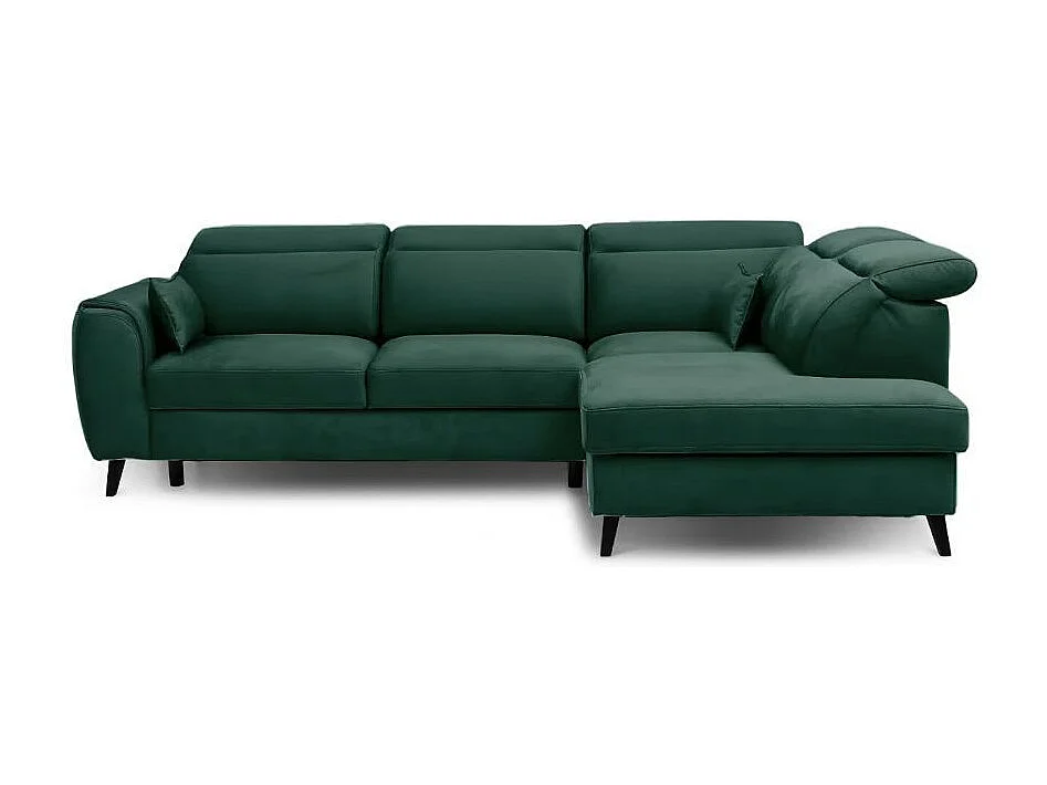 Canapé d'angle convertible avec rangement velours NOBLESSE - Pieds bois noir-Vert foncé-angle droit