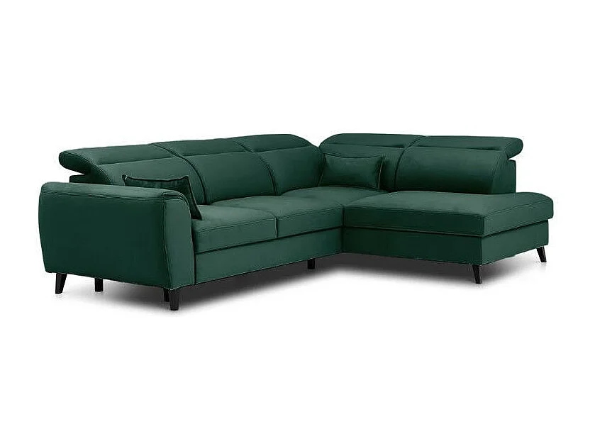 Canapé d'angle convertible avec rangement velours NOBLESSE - Pieds bois noir-Vert foncé-angle droit