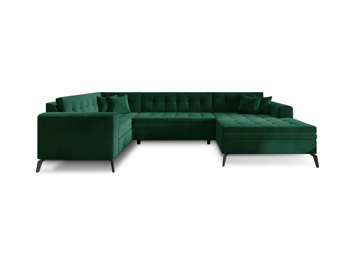 Canapé panoramique convertible BONTY velours matelassé-Vert épinard-Méridienne A droite