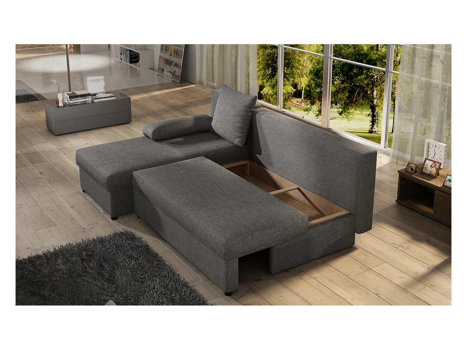 Canapé convertible angle réversible tissu camel Gary 206cm