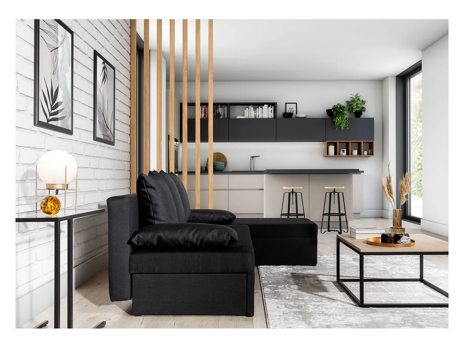 Canapé convertible angle réversible tissu camel Gary 206cm