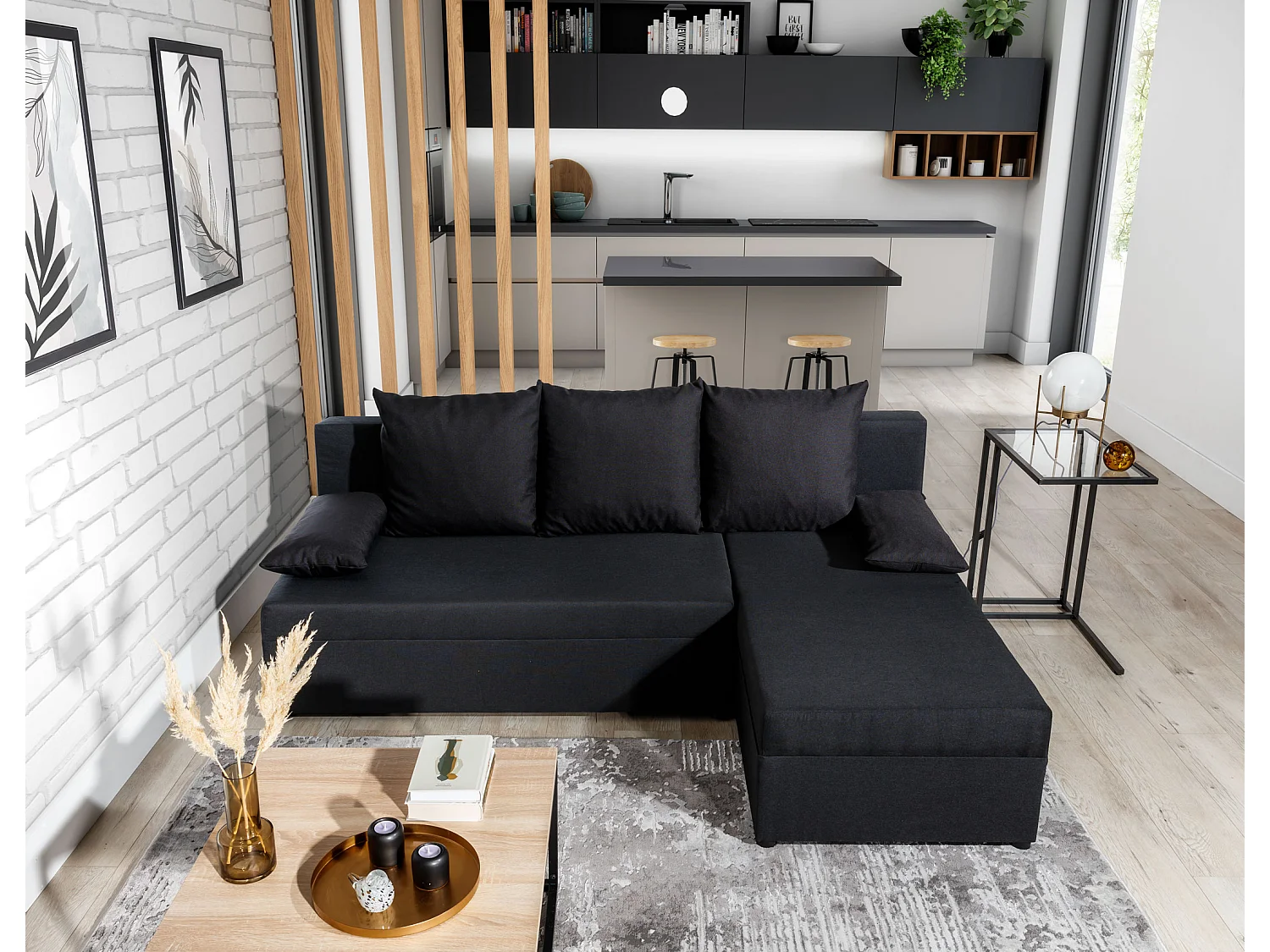 Canapé convertible angle réversible tissu camel Gary 206cm