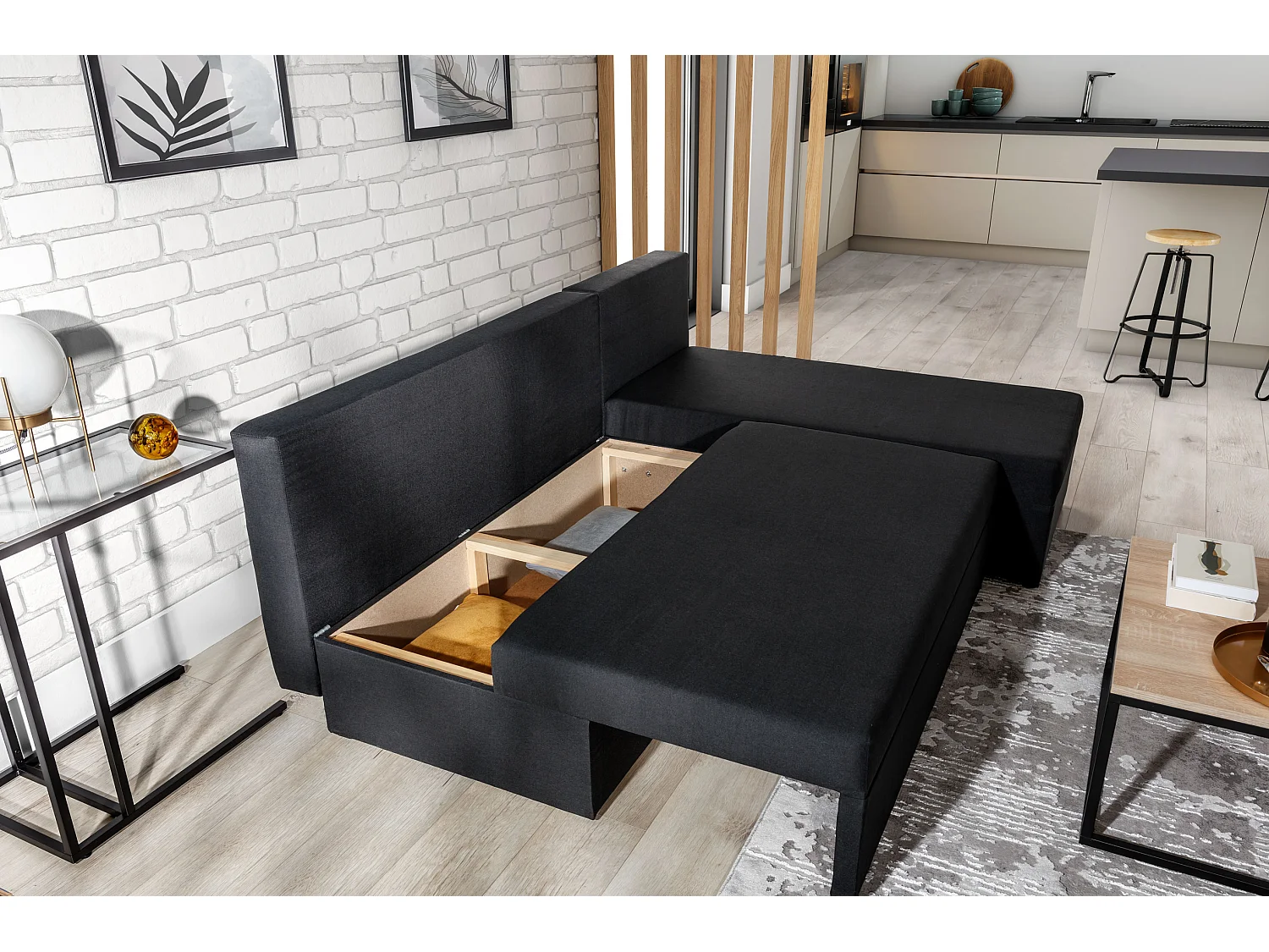 Canapé convertible angle réversible tissu camel Gary 206cm