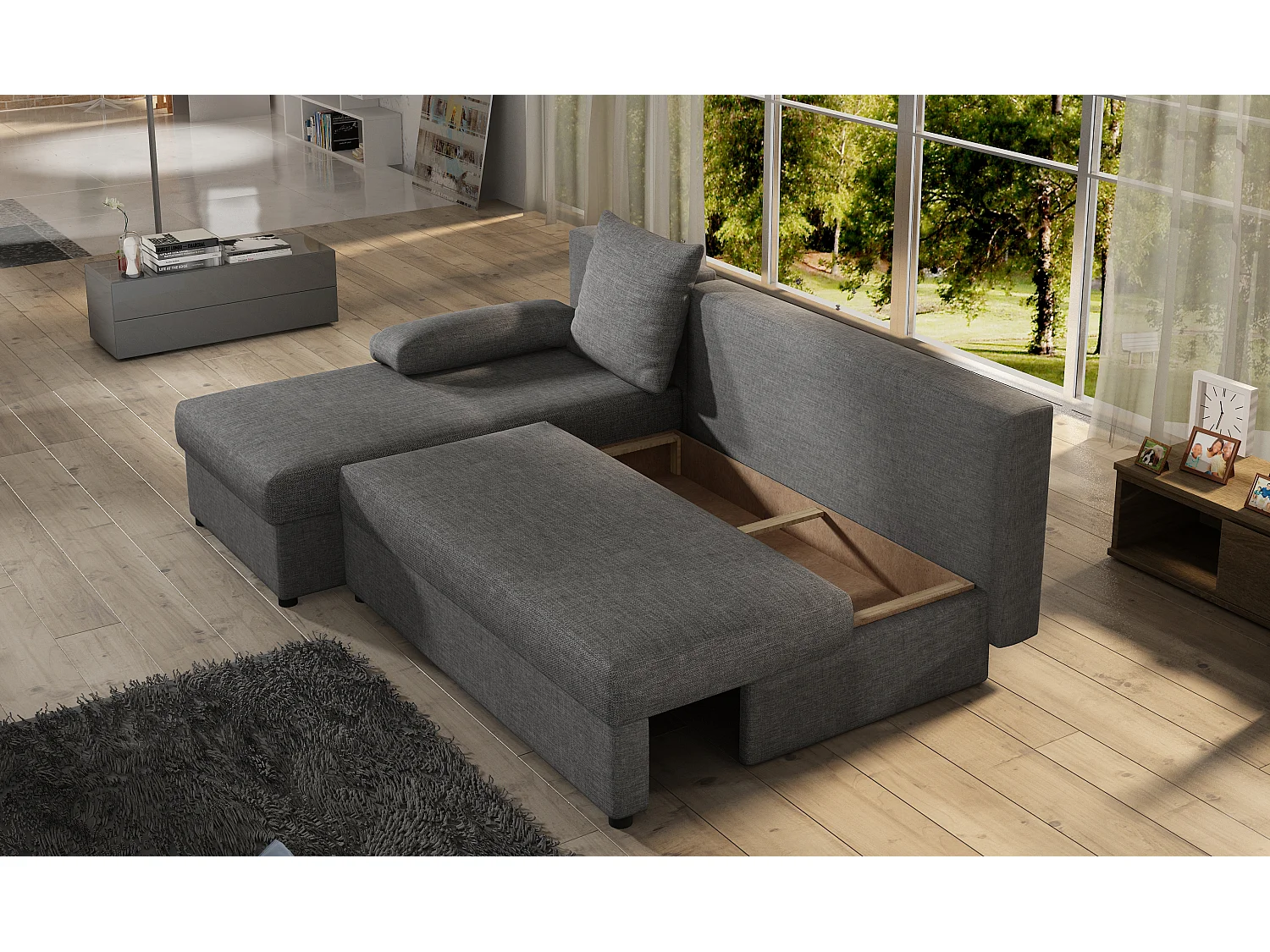 Canapé convertible angle réversible tissu camel Gary 206cm