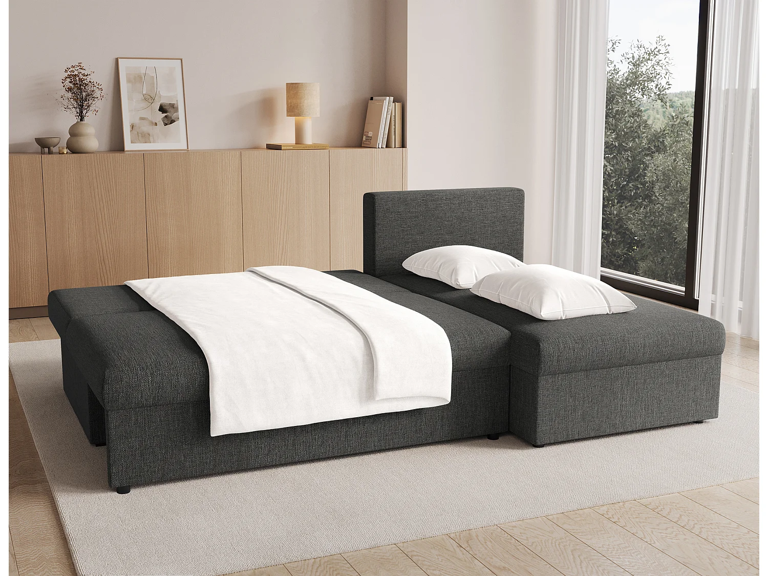 Canapé convertible angle réversible tissu camel Gary 206cm