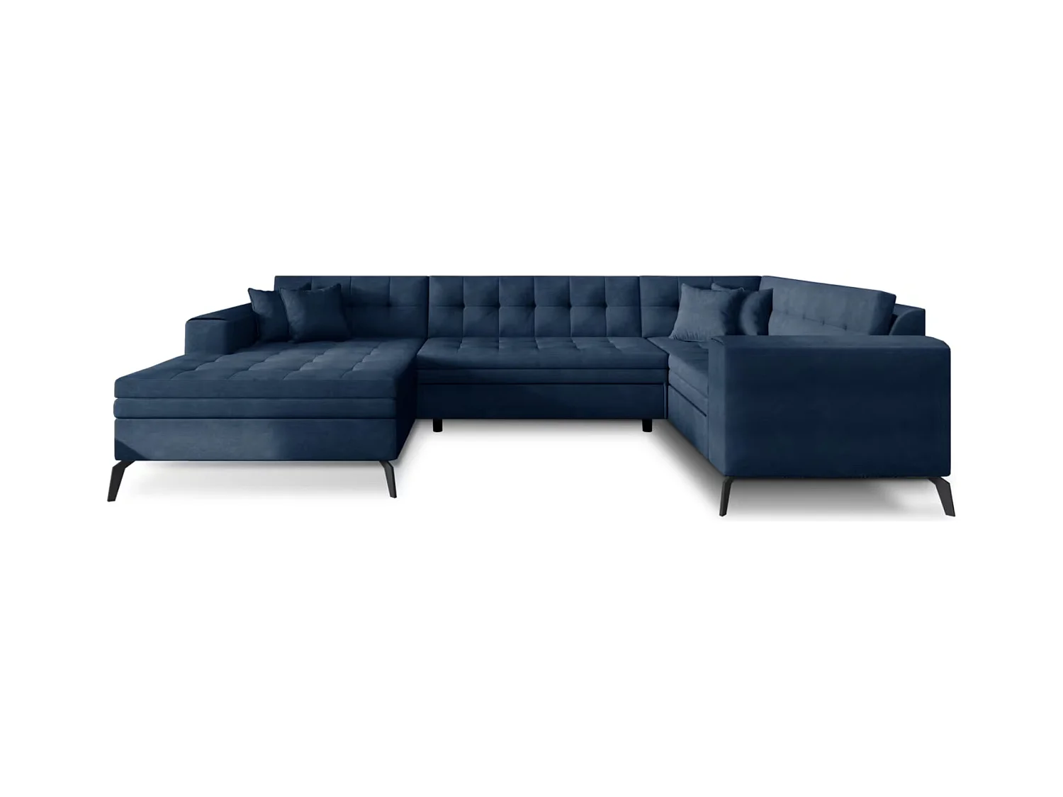Canapé panoramique convertible BONTY tissu matelassé-Bleu turquin-Méridienne A gauche