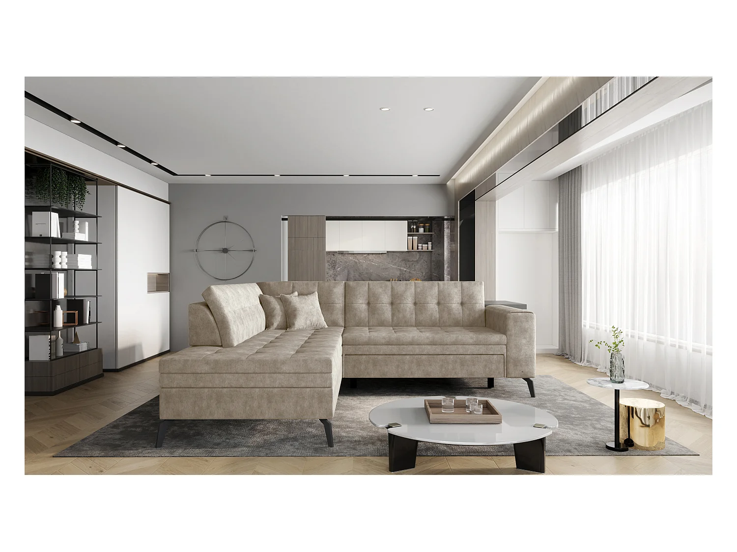 LARRY stoffen omvormbare hoekbank - Zwarte stalen poten-Kleur -linkerhoek