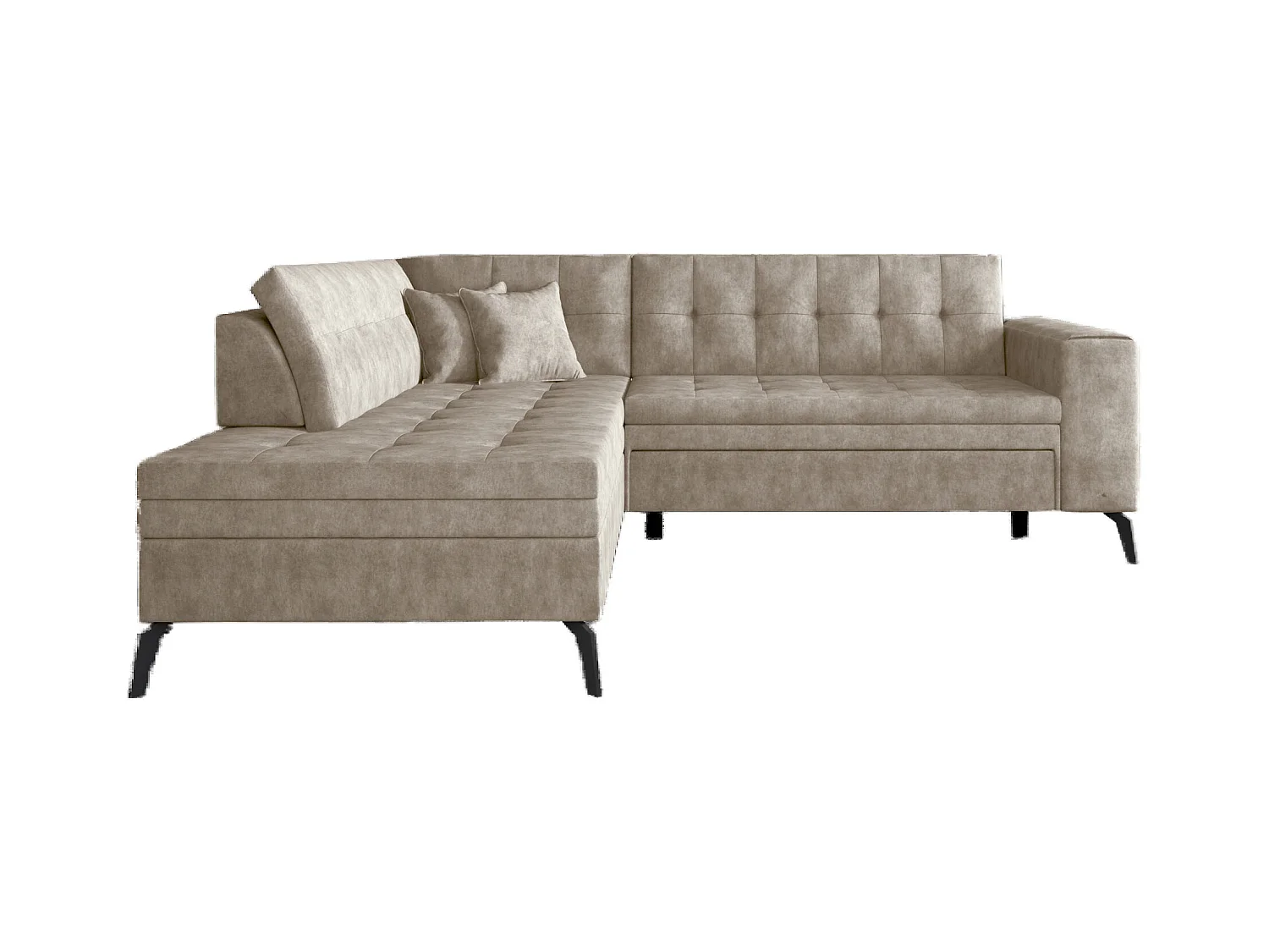 Canapé d'angle convertible tissu LARRY - Pieds acier noir-Beige clair vintage-angle gauche
