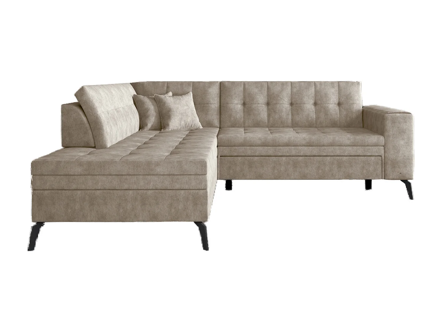 Canapé d'angle convertible tissu LARRY - Pieds acier noir-Beige clair vintage-angle gauche