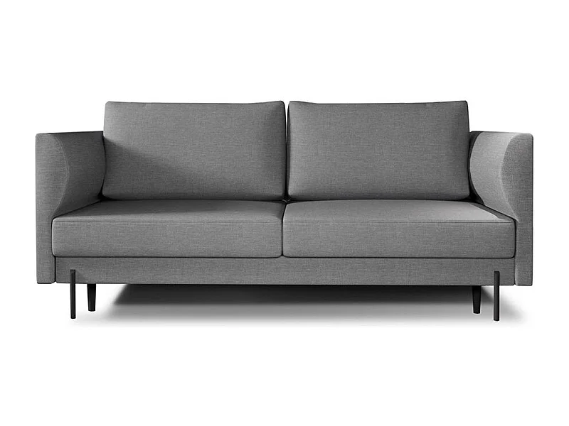 Canapé convertible en tissu ROBBY – Rangement et pieds métal noir-Gris chiné