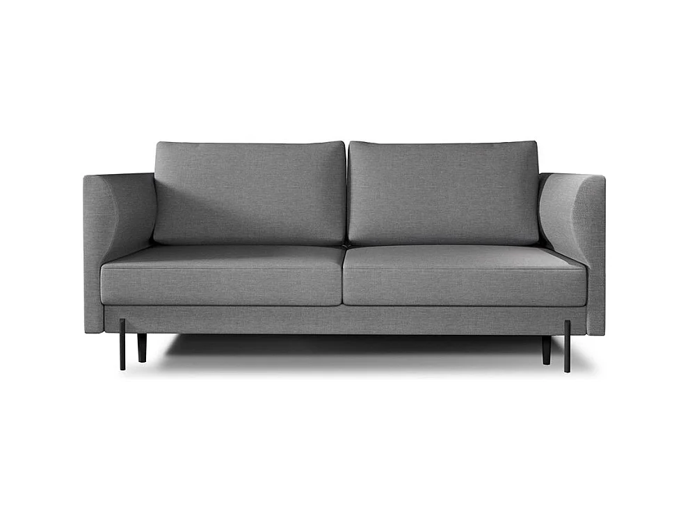 Canapé convertible en tissu ROBBY – Rangement et pieds métal noir-Gris chiné