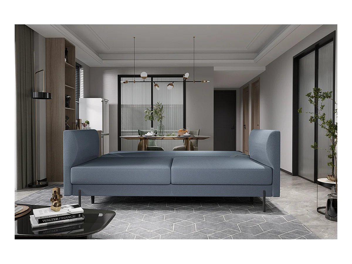 Canapé convertible en tissu ROBBY – Rangement et pieds métal noir-Gris chiné