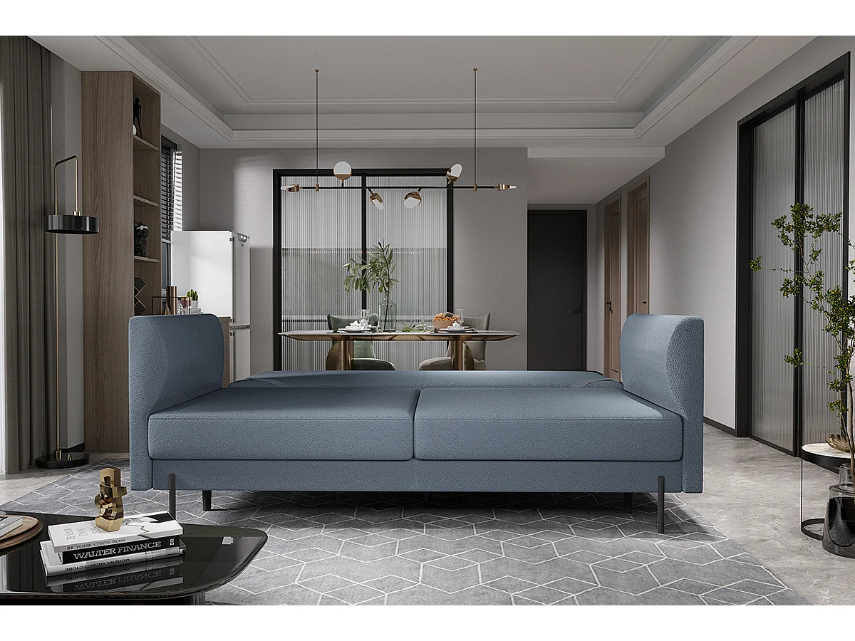 Canapé convertible en tissu ROBBY – Rangement et pieds métal noir-Gris chiné