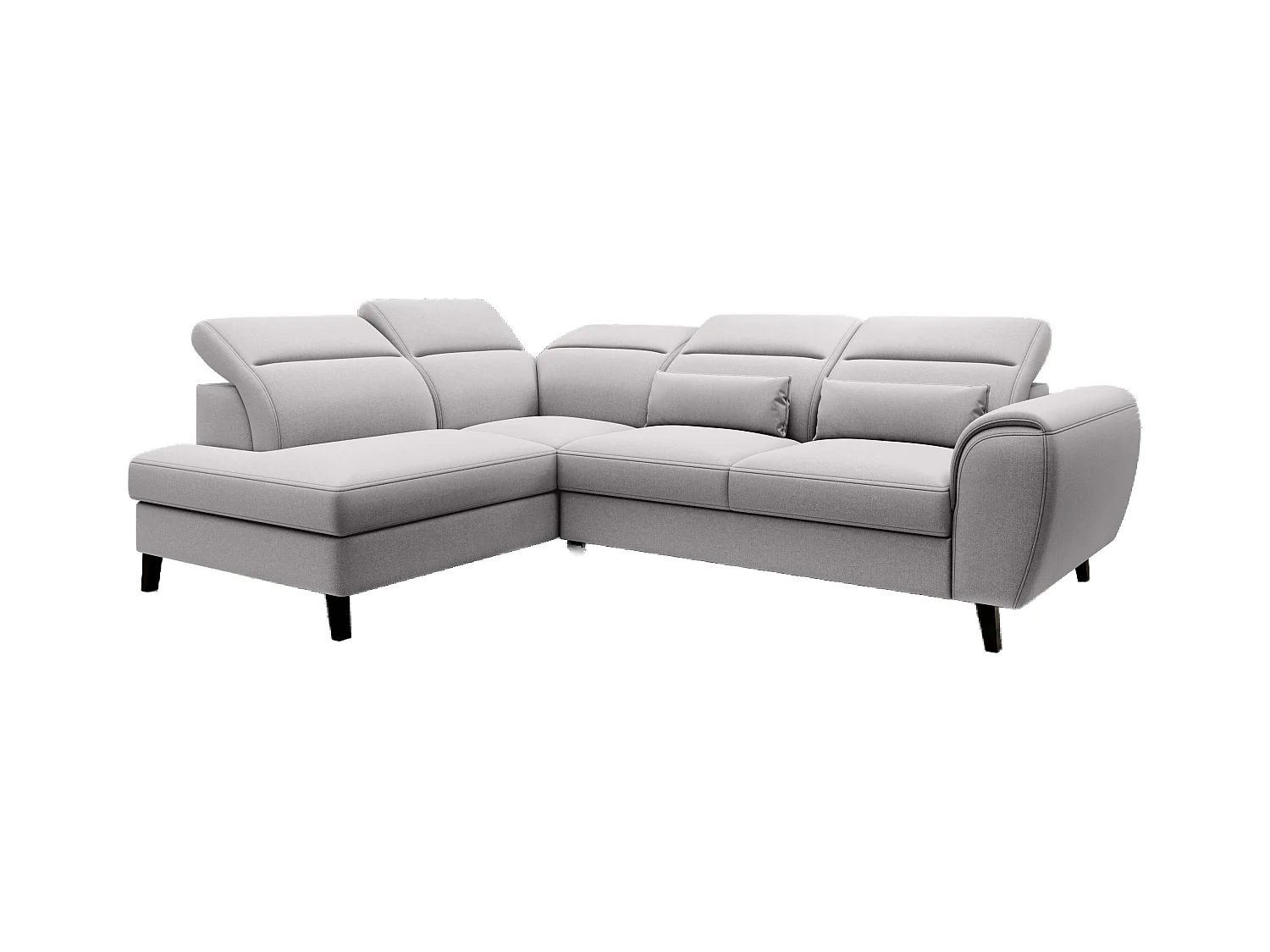 Canapé d'angle convertible avec rangement tissu NOBLESSE - Pieds bois noir-Gris clair-angle gauche
