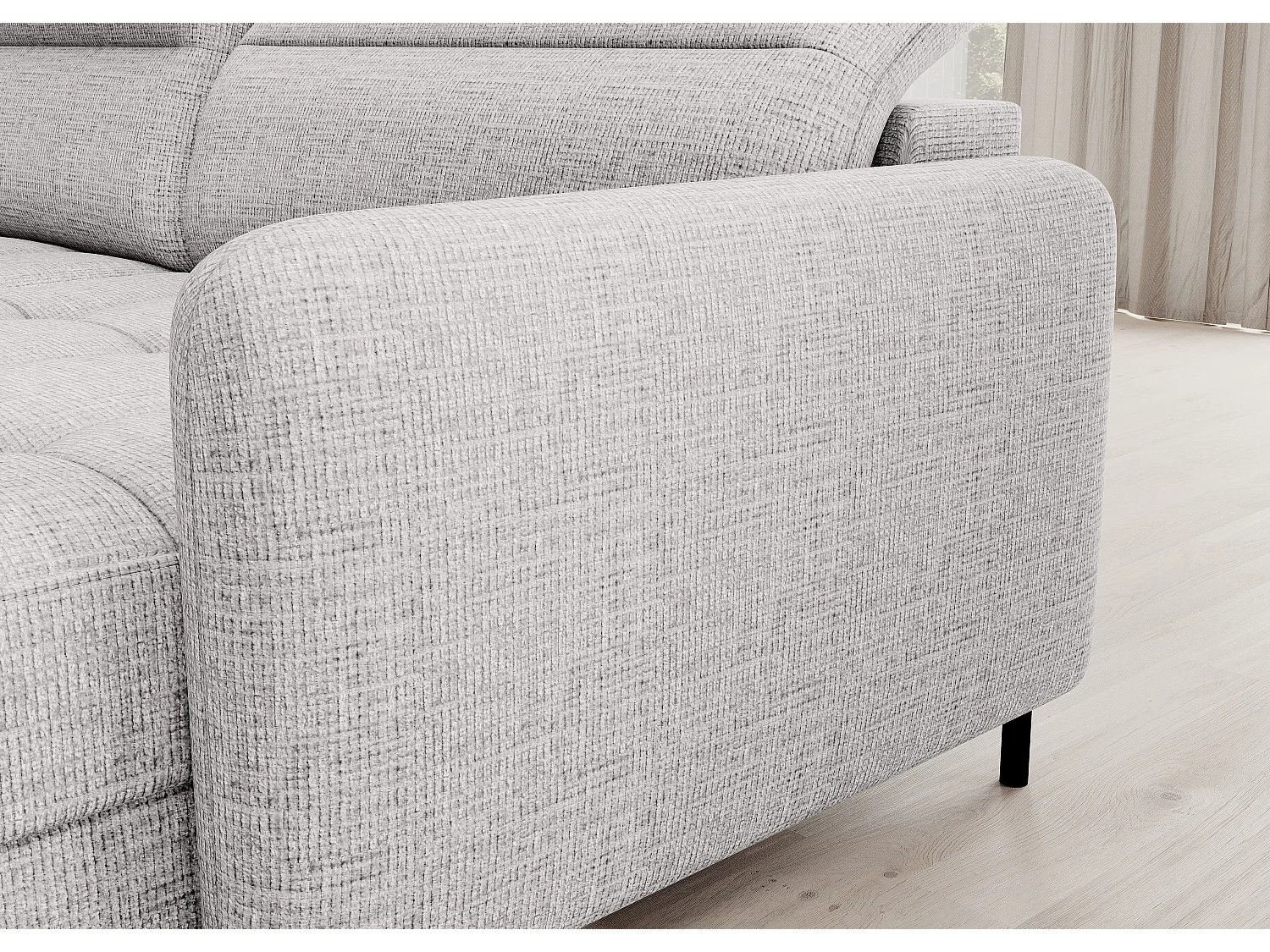 Canapé panoramique convertible BENTO en tissu avec coffre de rangement-Gris perle-angle droit