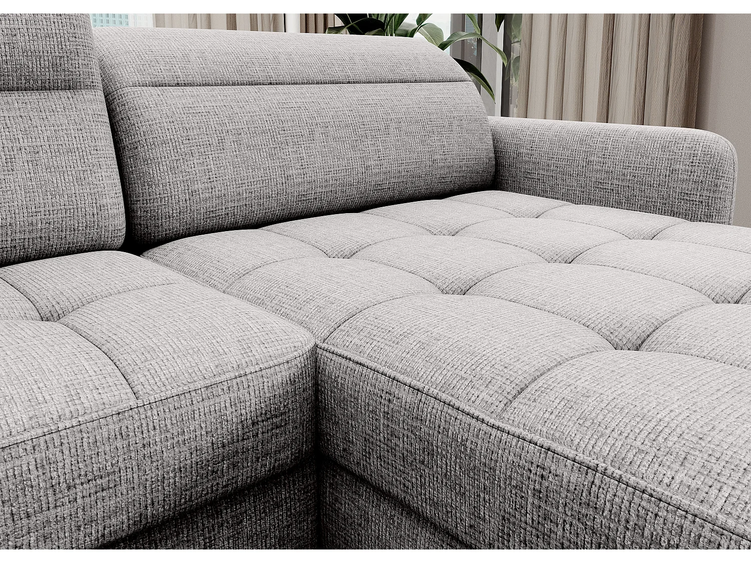 Canapé panoramique convertible BENTO en tissu avec coffre de rangement-Gris perle-angle droit