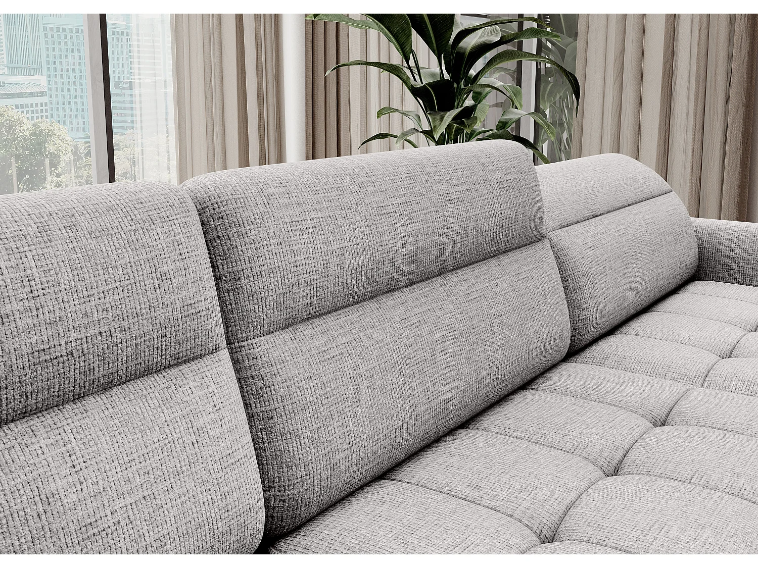 Canapé panoramique convertible BENTO en tissu avec coffre de rangement-Gris perle-angle droit