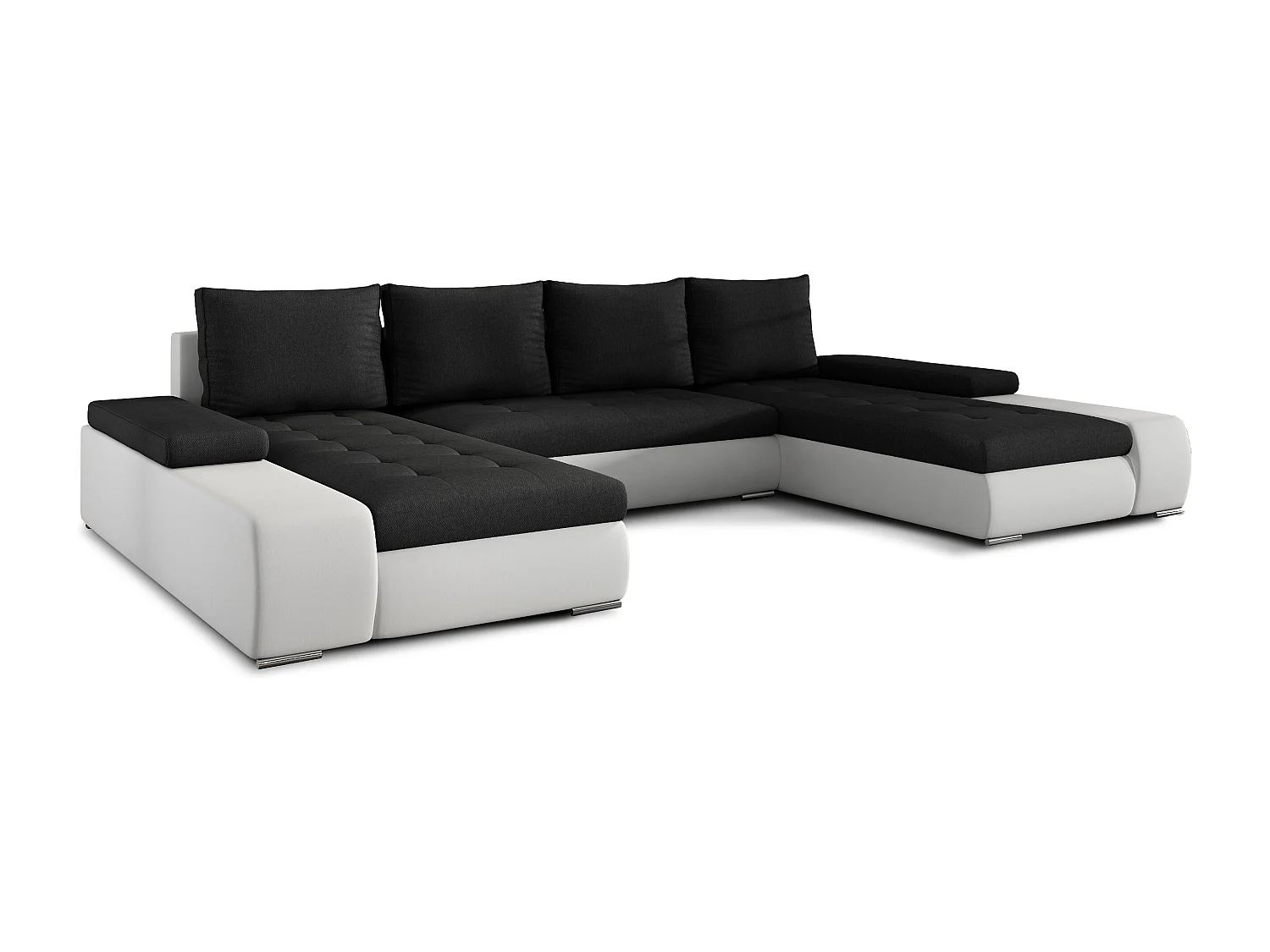 Canapé panoramique convertible TINO bi-matière avec rangement-Blanc/Noir