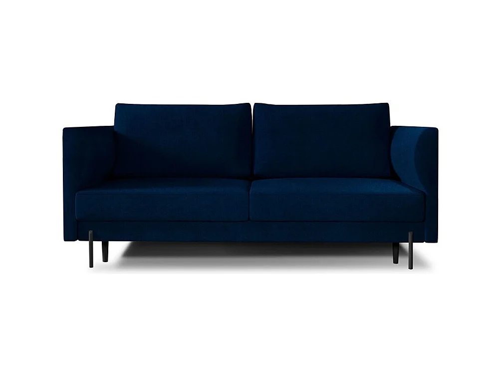 Canapé convertible en velours ROBBY – Rangement et pieds métal noir-Bleu pétrole