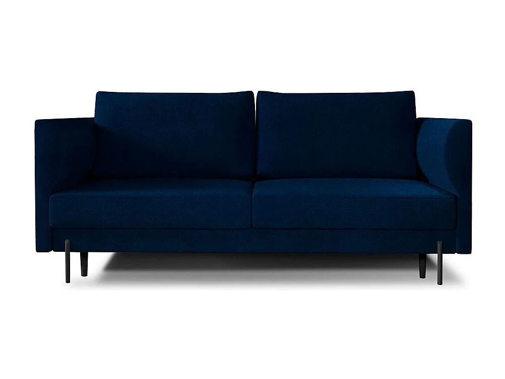 Canapé convertible en velours ROBBY – Rangement et pieds métal noir-Bleu pétrole