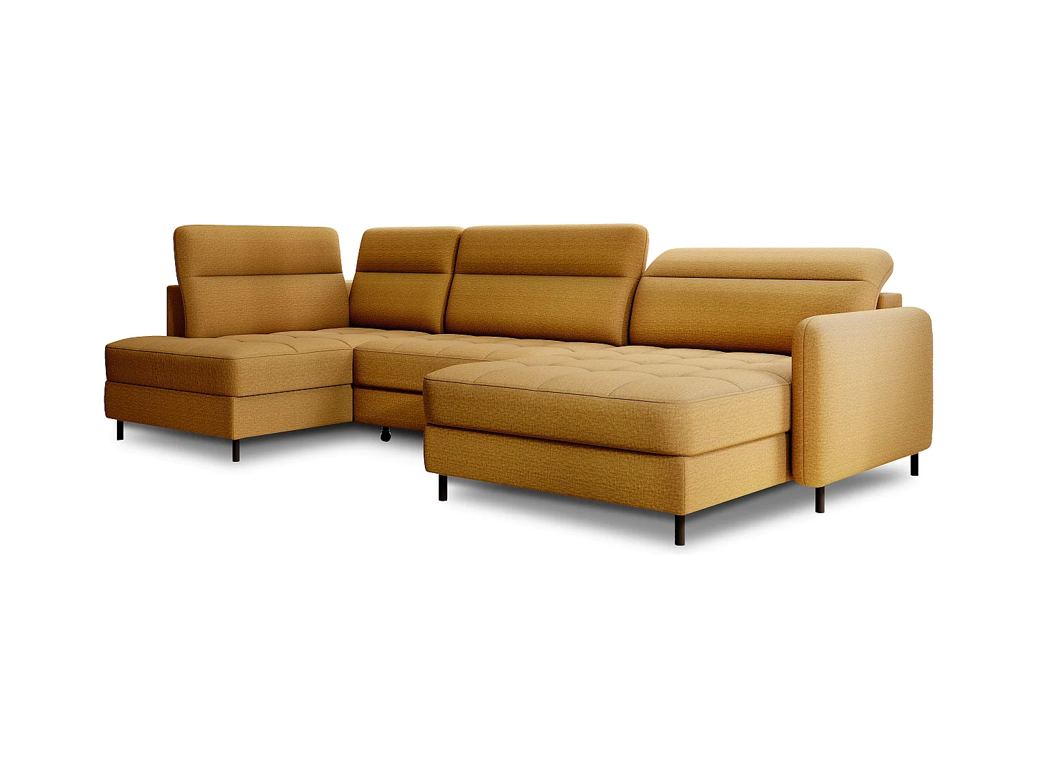 Canapé panoramique convertible BENTO en tissu avec coffre de rangement-Jaune moutarde-angle droit