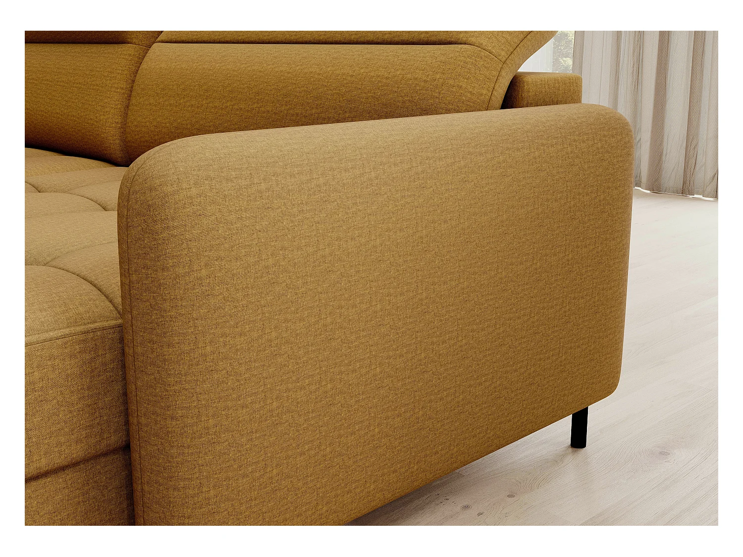 Canapé panoramique convertible BENTO en tissu avec coffre de rangement-Jaune moutarde-angle droit