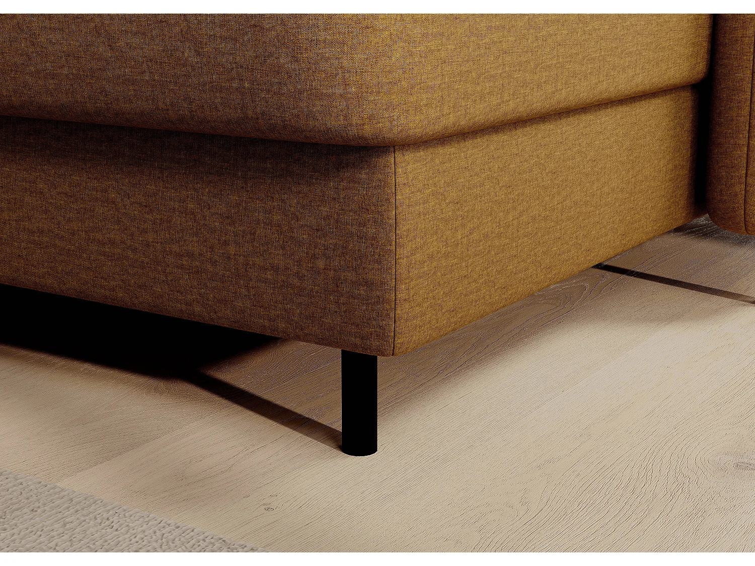 Canapé panoramique convertible BENTO en tissu avec coffre de rangement-Jaune moutarde-angle droit