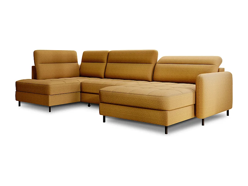 Canapé panoramique convertible BENTO en tissu avec coffre de rangement-Jaune moutarde-angle droit