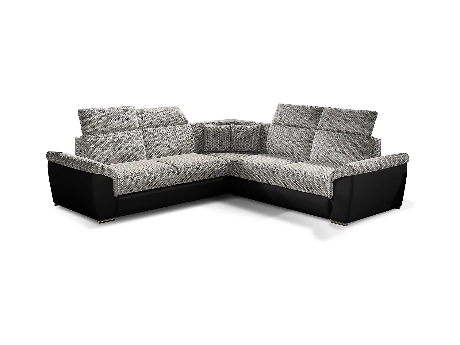 Canapé d'angle réversible et convertible bi-matières Neo - Pieds acier chromé-Noir/Gris chiné