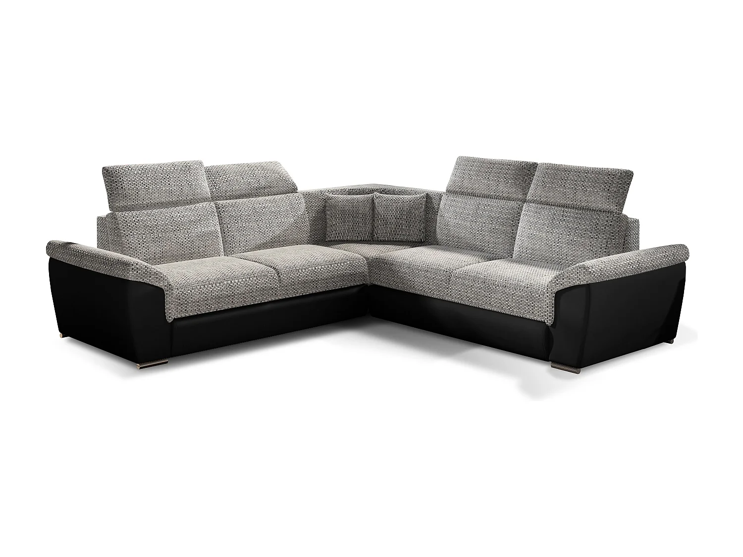 Canapé d'angle réversible et convertible bi-matières Neo - Pieds acier chromé-Noir/Gris chiné