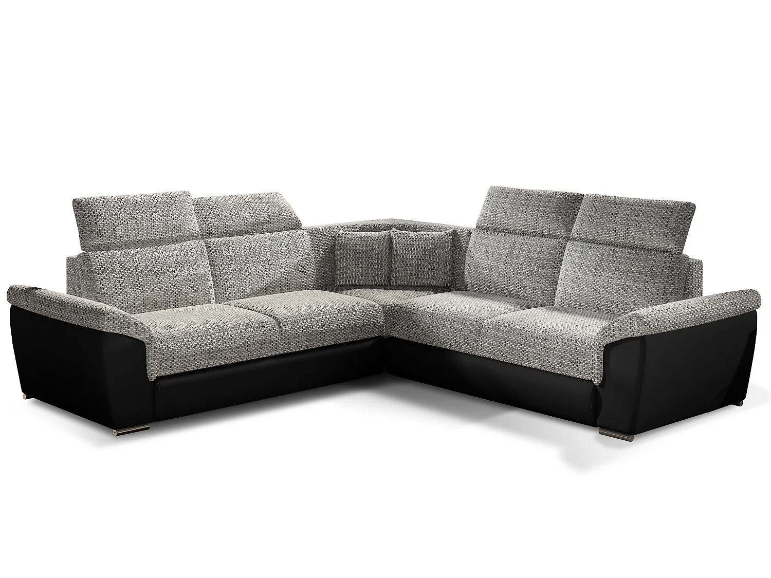 Sofá esquinero Neo reversible y convertible en dos materiales - Patas de acero cromado-Color Negro/gris jaspeado
