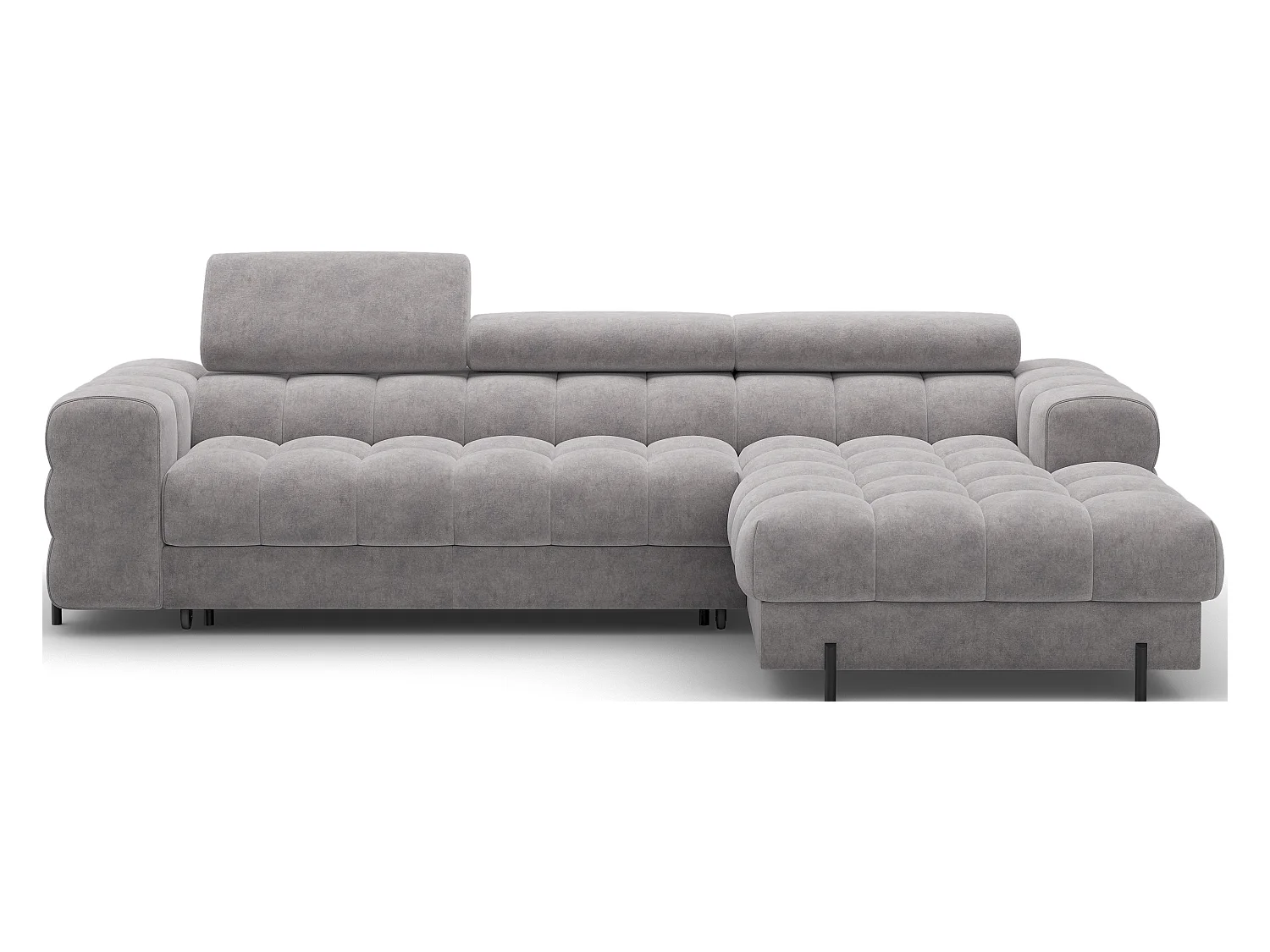 Canapé d’angle convertible velours appuis-tête réglables KATE – Coffre et pieds métal noir-Marron clair-angle droit