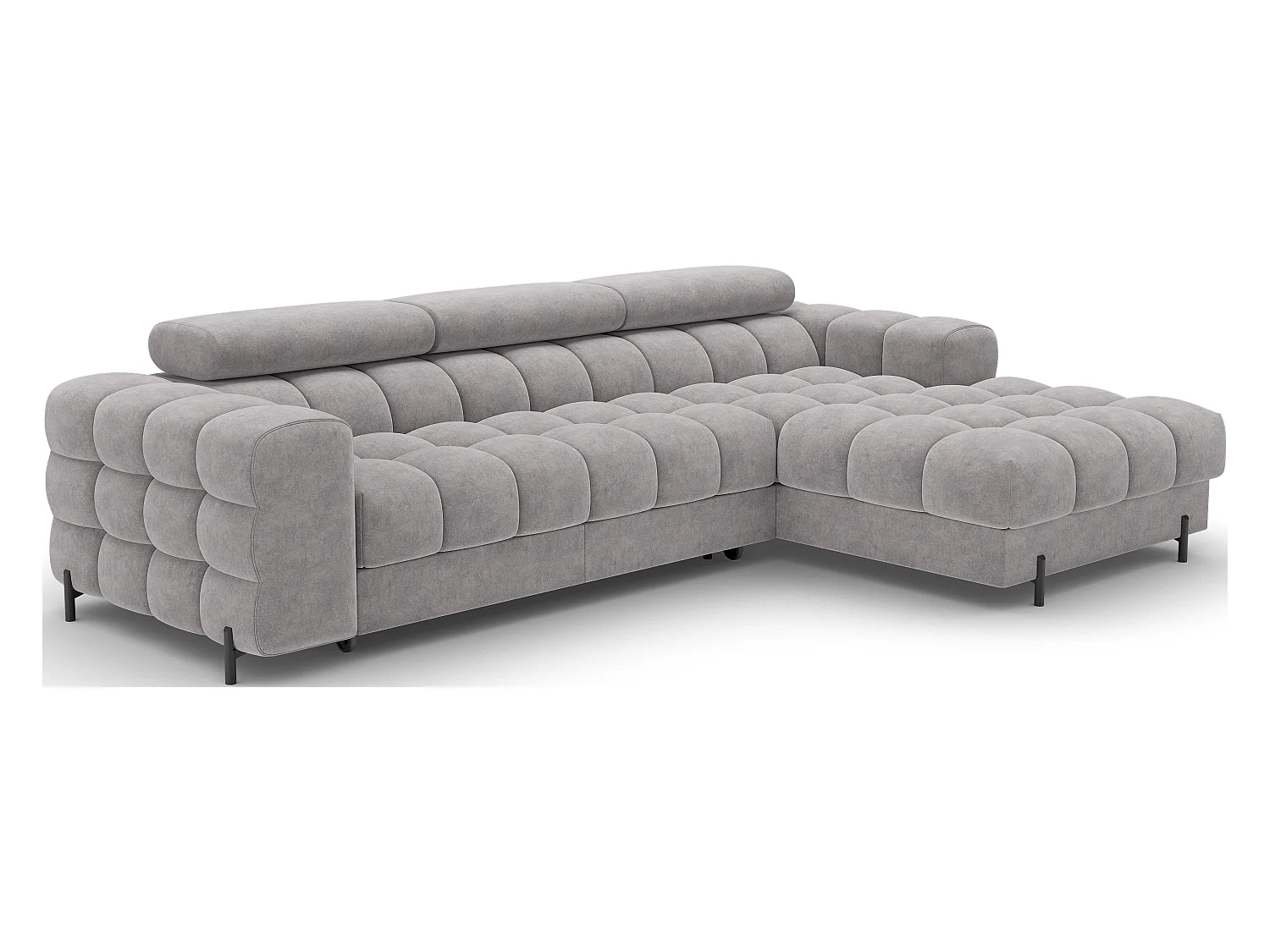 Canapé d’angle convertible velours appuis-tête réglables KATE – Coffre et pieds métal noir-Marron clair-angle droit