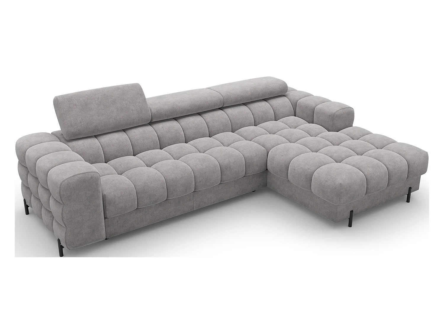 Canapé d’angle convertible velours appuis-tête réglables KATE – Coffre et pieds métal noir-Marron clair-angle droit