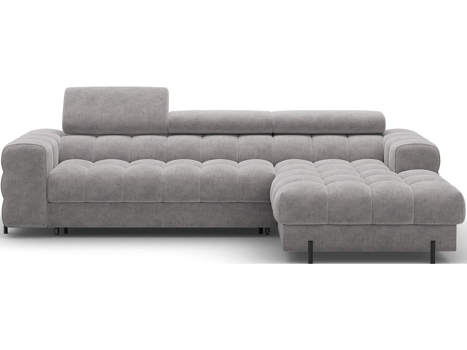 Canapé d’angle convertible velours appuis-tête réglables KATE – Coffre et pieds métal noir-Marron clair-angle droit