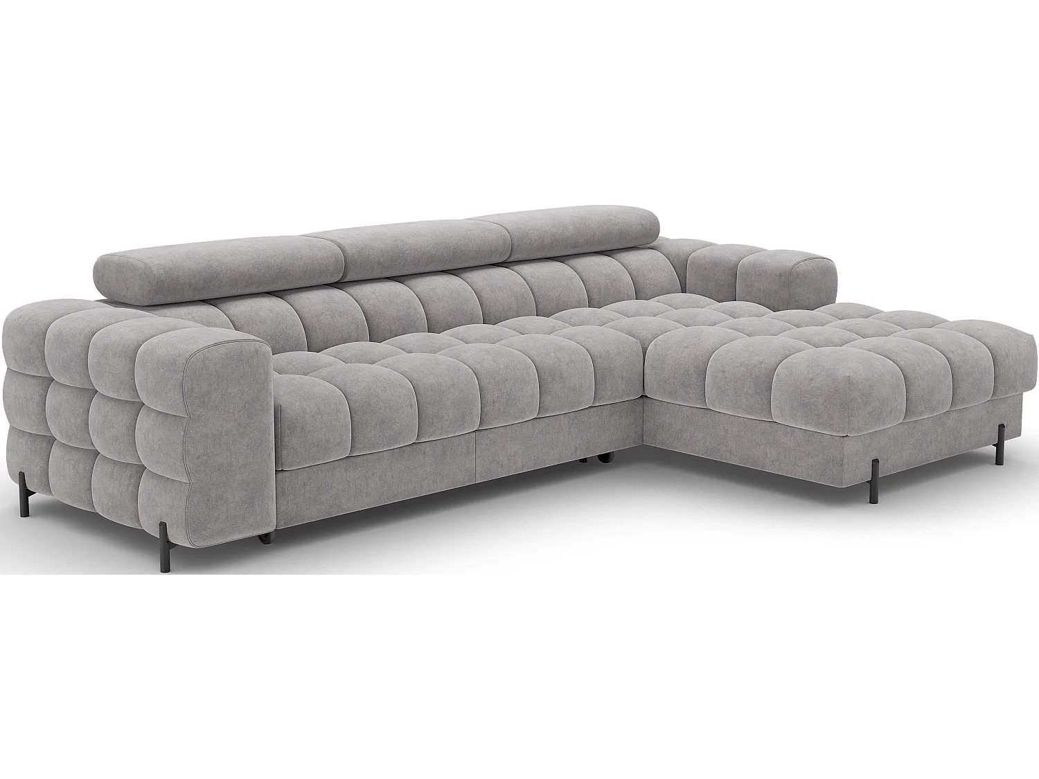 Canapé d’angle convertible velours appuis-tête réglables KATE – Coffre et pieds métal noir-Marron clair-angle droit