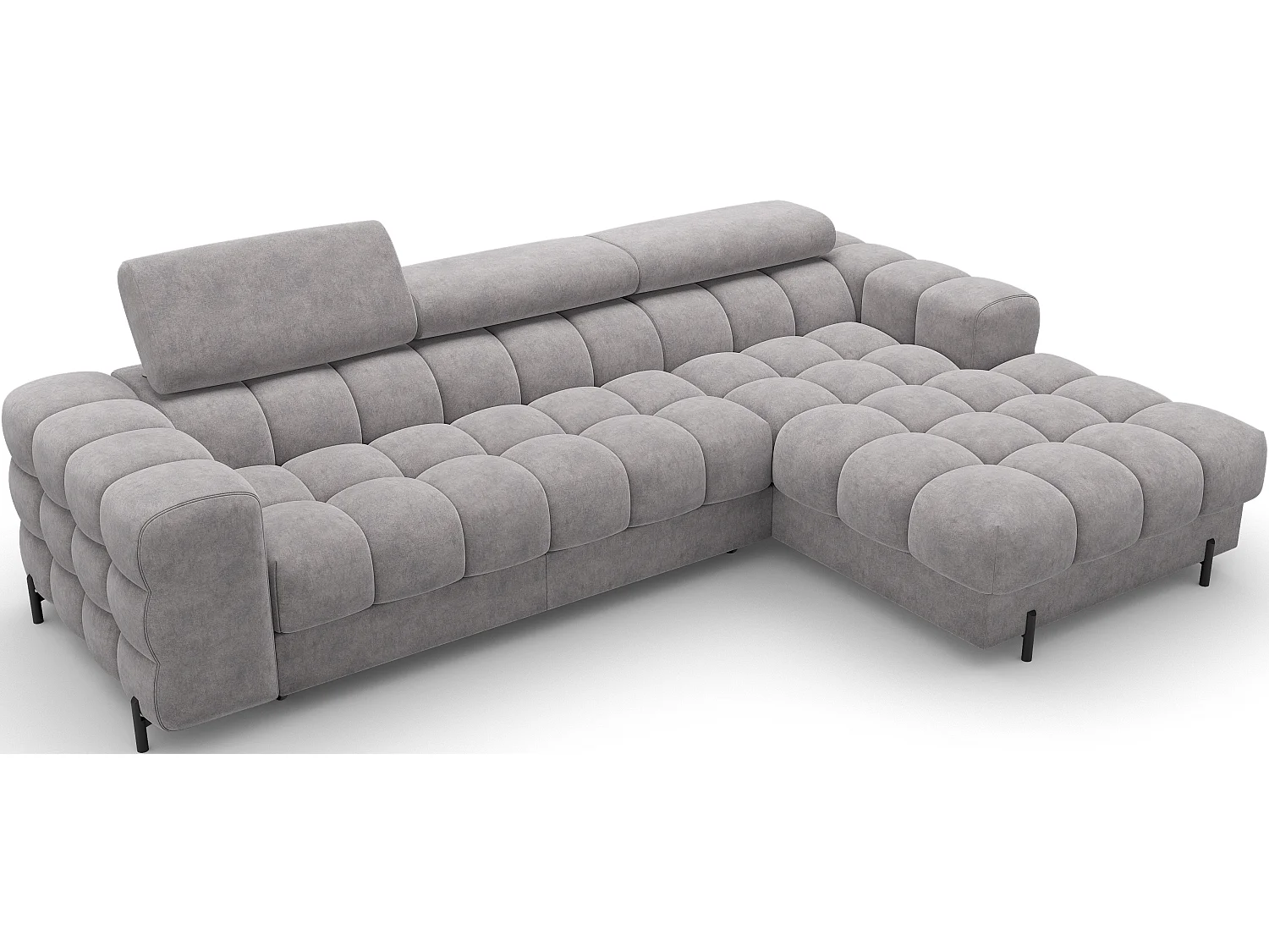 Canapé d’angle convertible velours appuis-tête réglables KATE – Coffre et pieds métal noir-Marron clair-angle droit