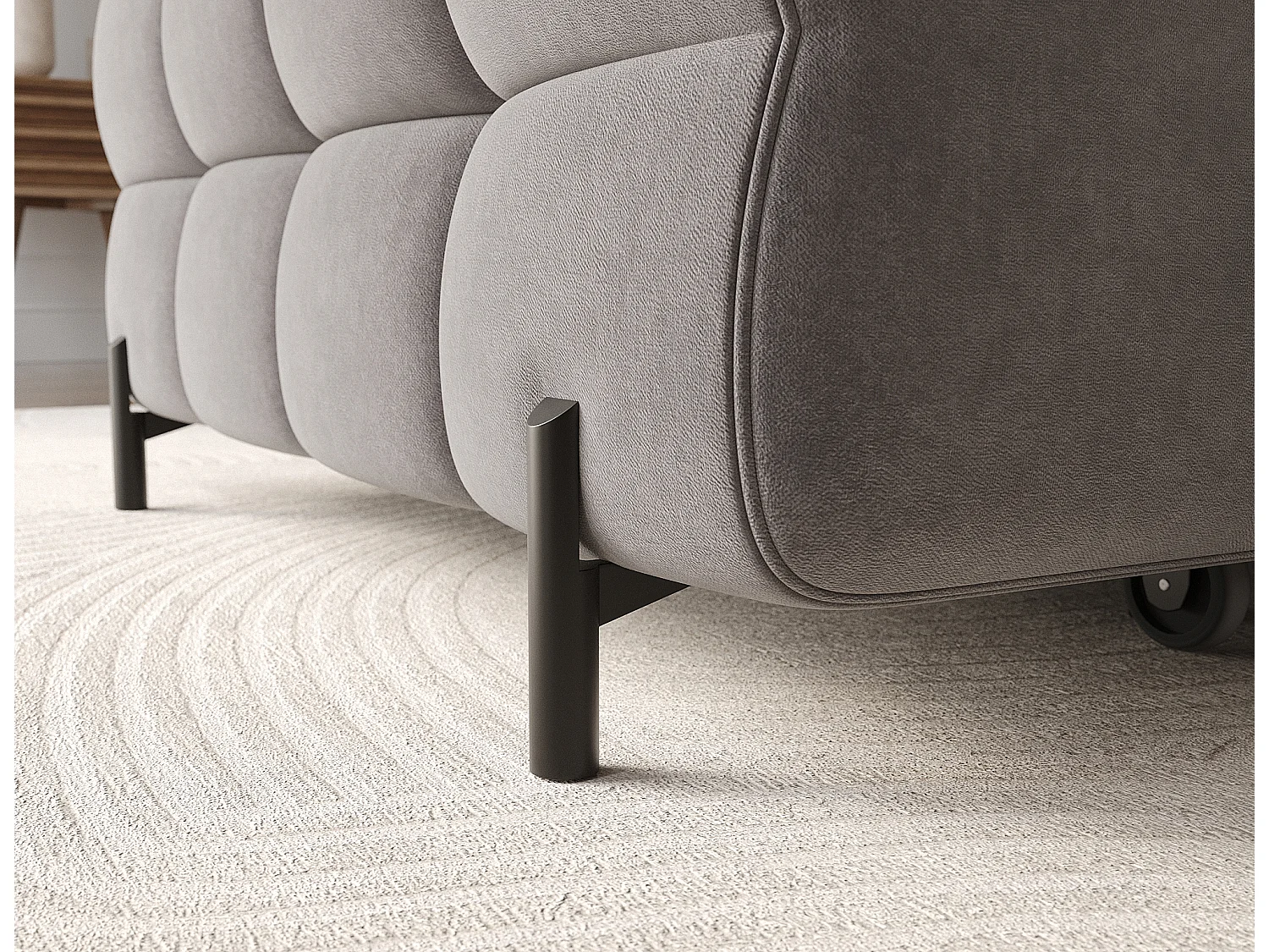 Canapé d’angle convertible velours appuis-tête réglables KATE – Coffre et pieds métal noir-Marron clair-angle droit