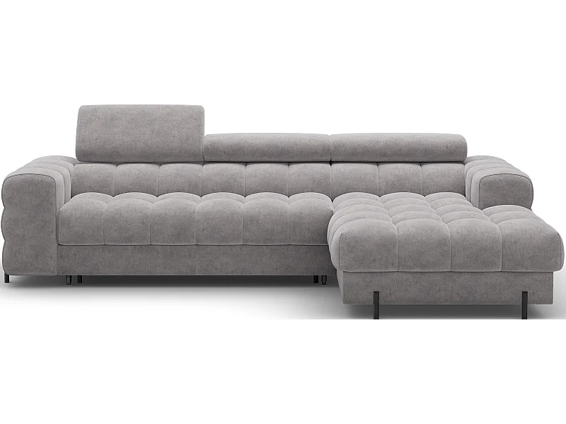 KATE omvormbare fluwelen hoekbank met verstelbare hoofdsteunen – Zwarte metalen opbergruimte en poten-Kleur Lichtbruin-juiste hoek