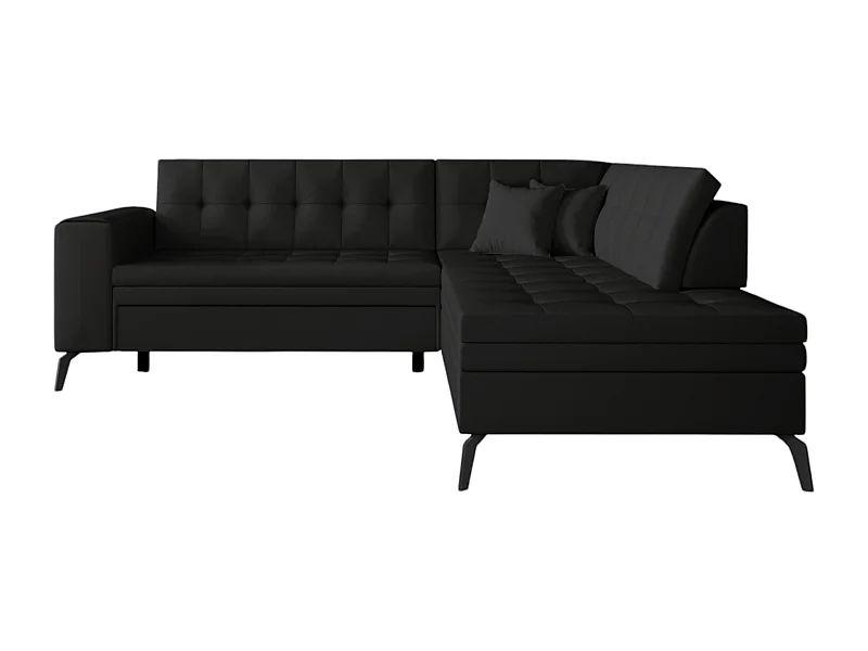 Canapé d'angle convertible simili cuir LARRY - Pieds acier noir-Noir-angle droit