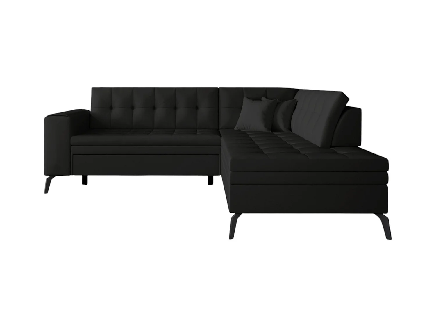 Canapé d'angle convertible simili cuir LARRY - Pieds acier noir-Noir-angle droit