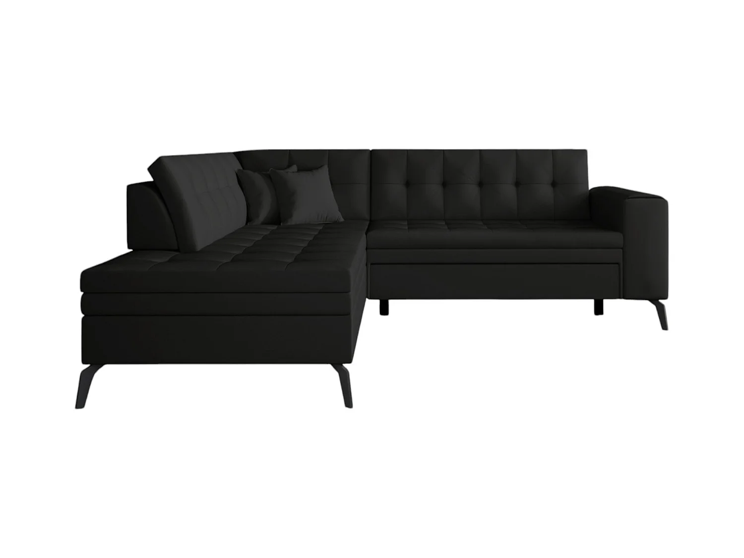 Canapé d'angle convertible simili cuir LARRY - Pieds acier noir-Noir-angle droit